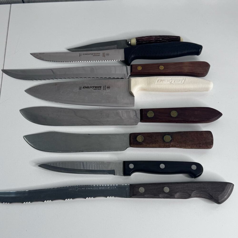 Bundle of 8 Knives Dexter Russell Sani, Ecko Vandium, Royal, La Sauvage Vintage
